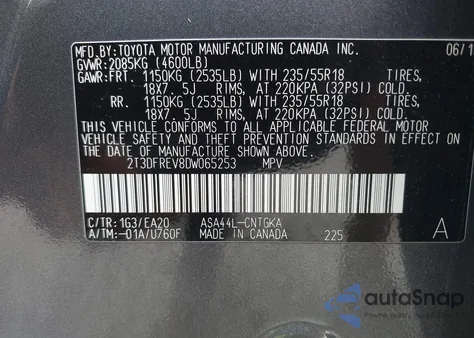 2013 Toyota Rav4 Limited z USA, uszkodzony, nr VIN 2T3DFREV8DW065253